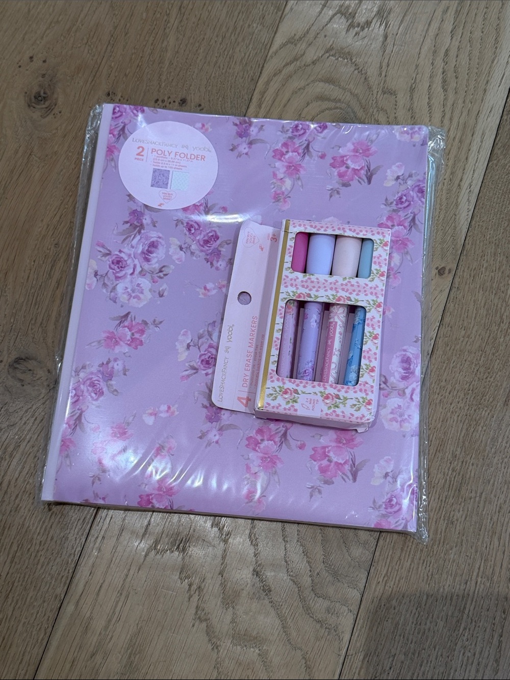 Floral Lavender Poly Folder with Pastel dry erase markers